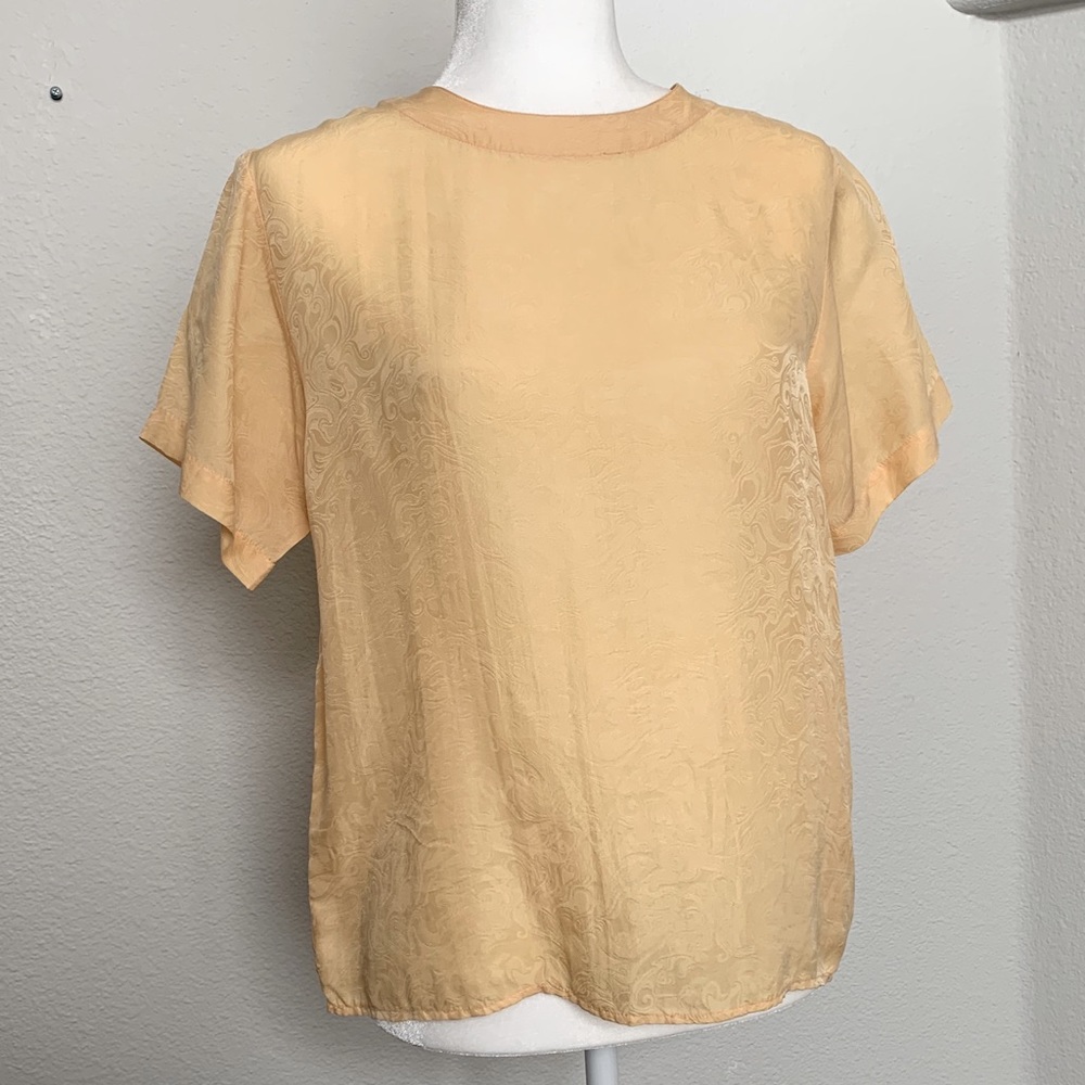 Vintage yellow 100% silk short sleeve blouse